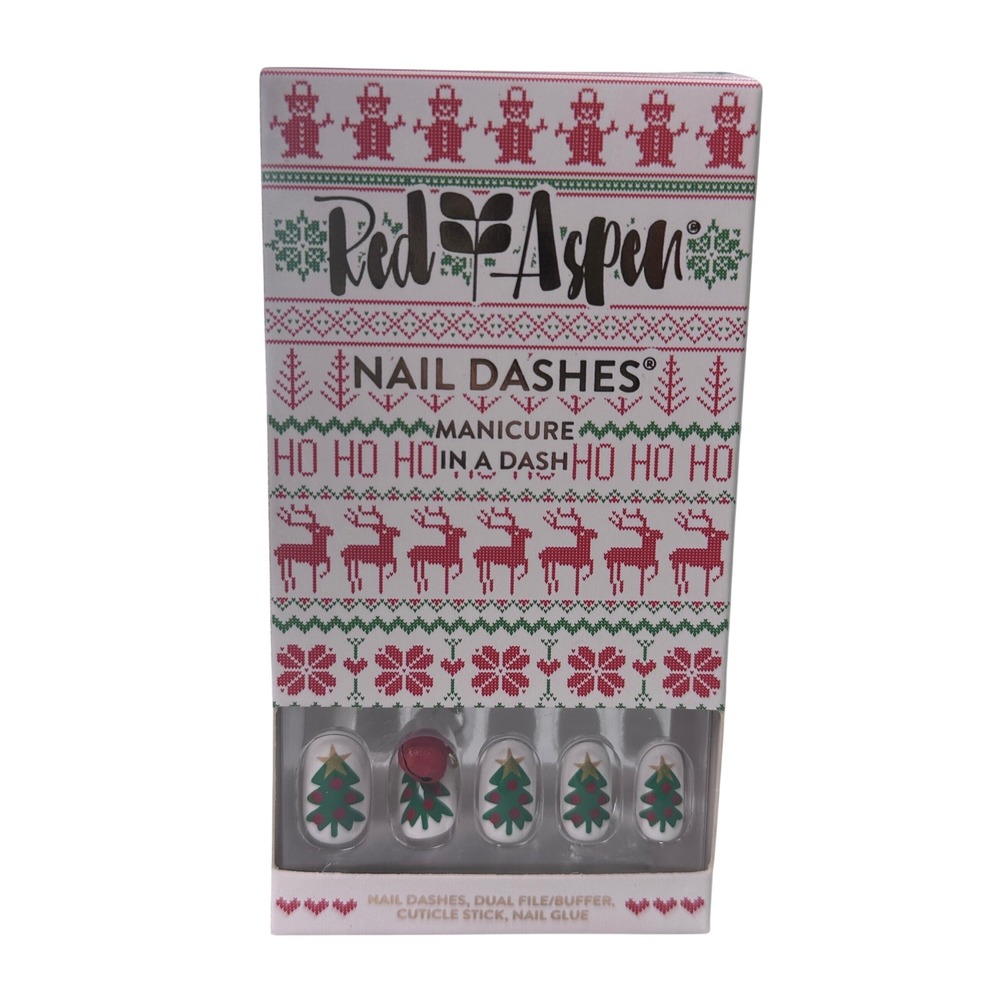 Red Aspen Nail Dashes Mandy's Ugly Sweater Party Christmas Tree Press On Nails